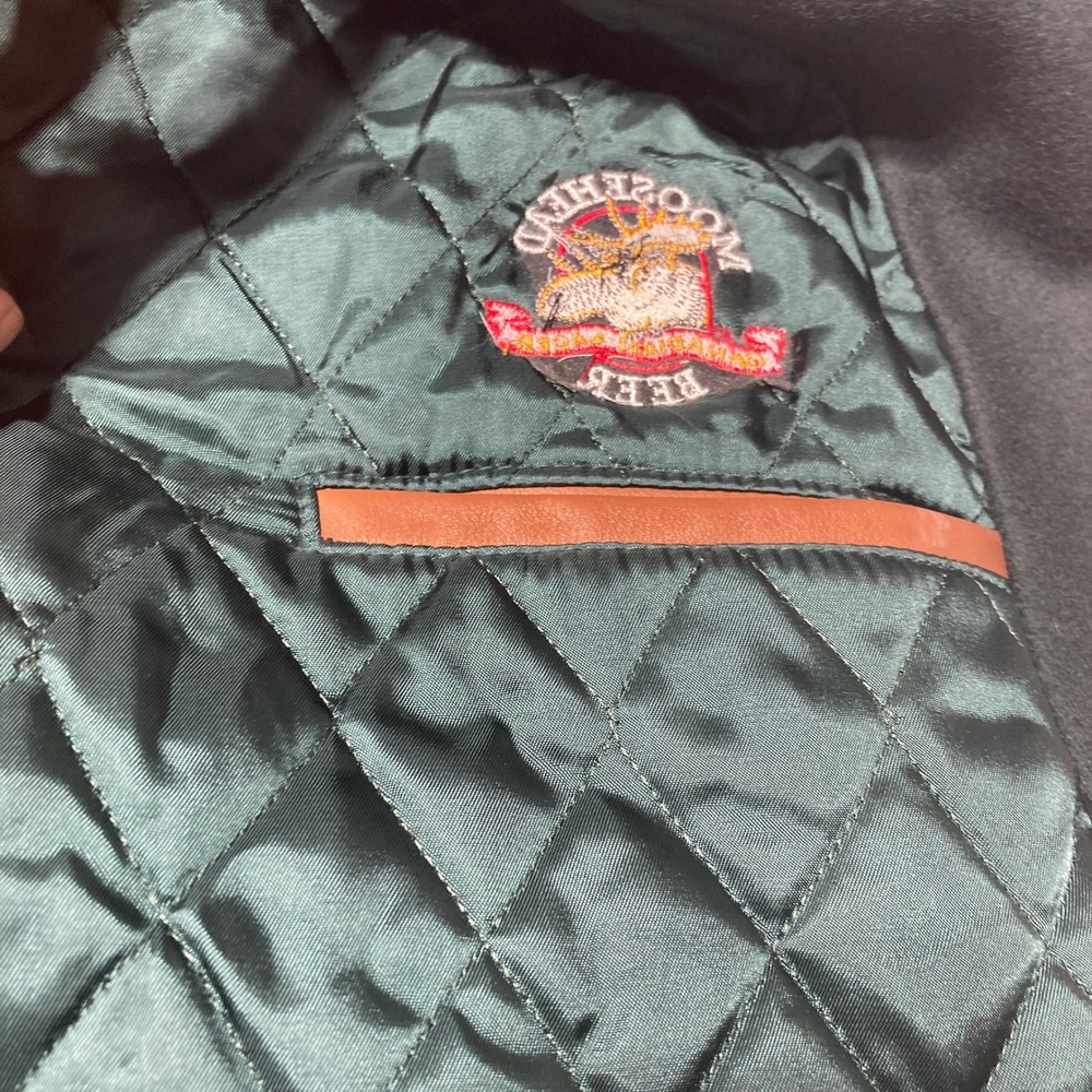 Moosehead Canadian Lager Beer Varsity Jacket XXL Green Wool Brown Leather USA - Picture 13 of 15